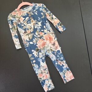 Posh Peanut Blue Rose Floral Baby Romper 18-24 months GUC
